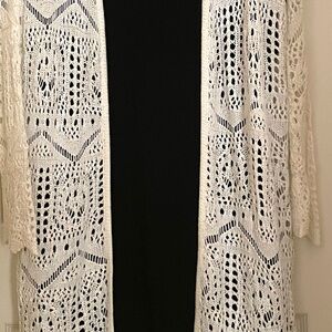Off White/Cream Crochet Open Cardigan, XL